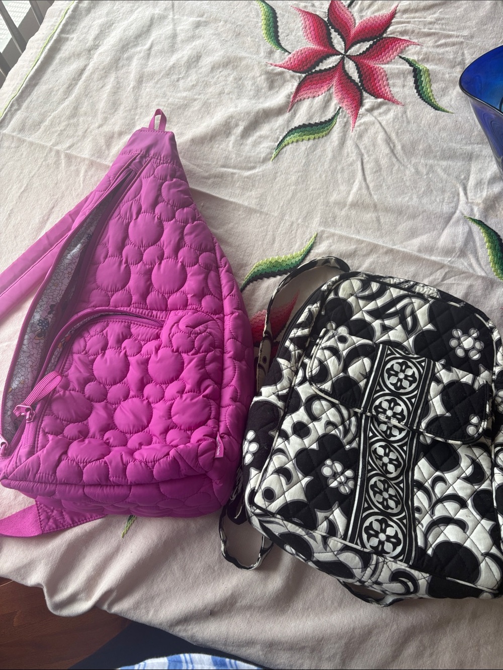 Vera Bradley Pink Quilted Sling back, black-and-white backpack